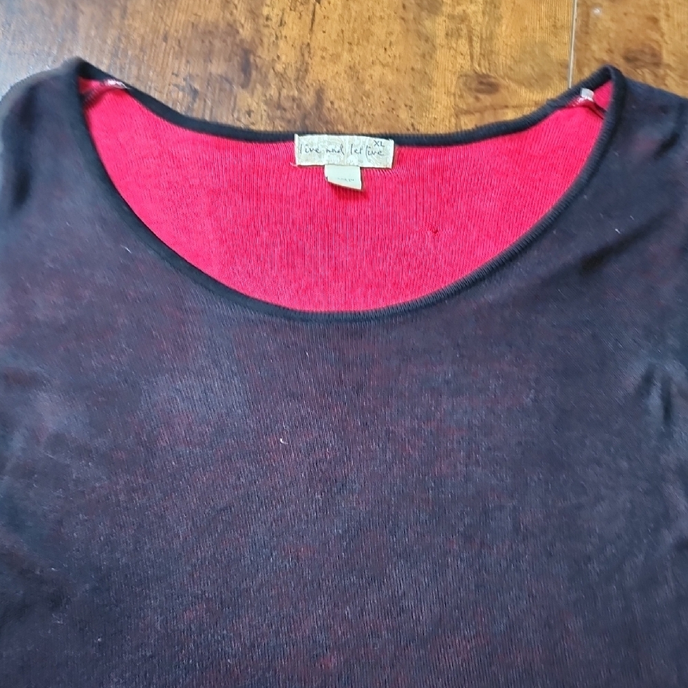 LIVE & LET LIVE | Stretchy Red Black Valentine's Sharkbite Tunic Sweater |‎ XL - Picture 5 of 10